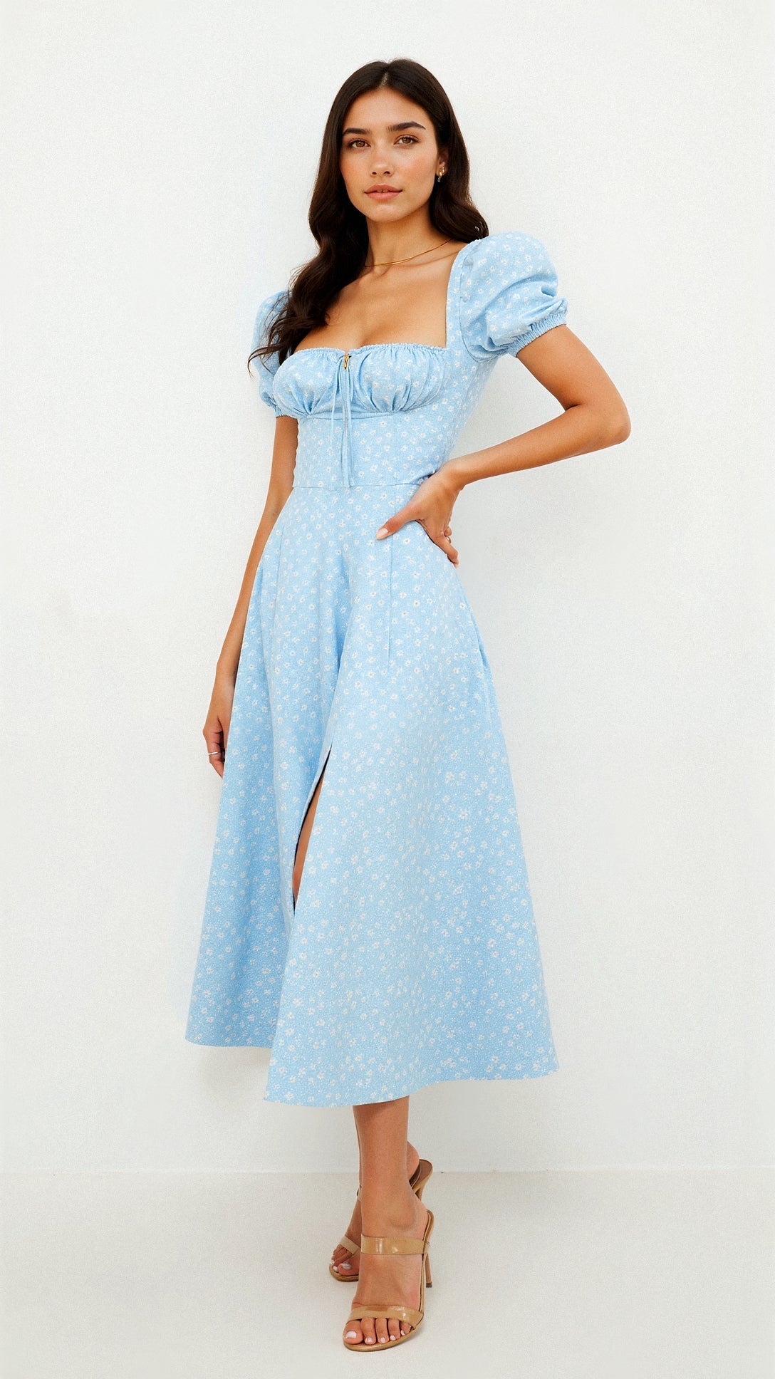 Midikleid mit eckigem Ausschnitt und klarer Linie für Frauen