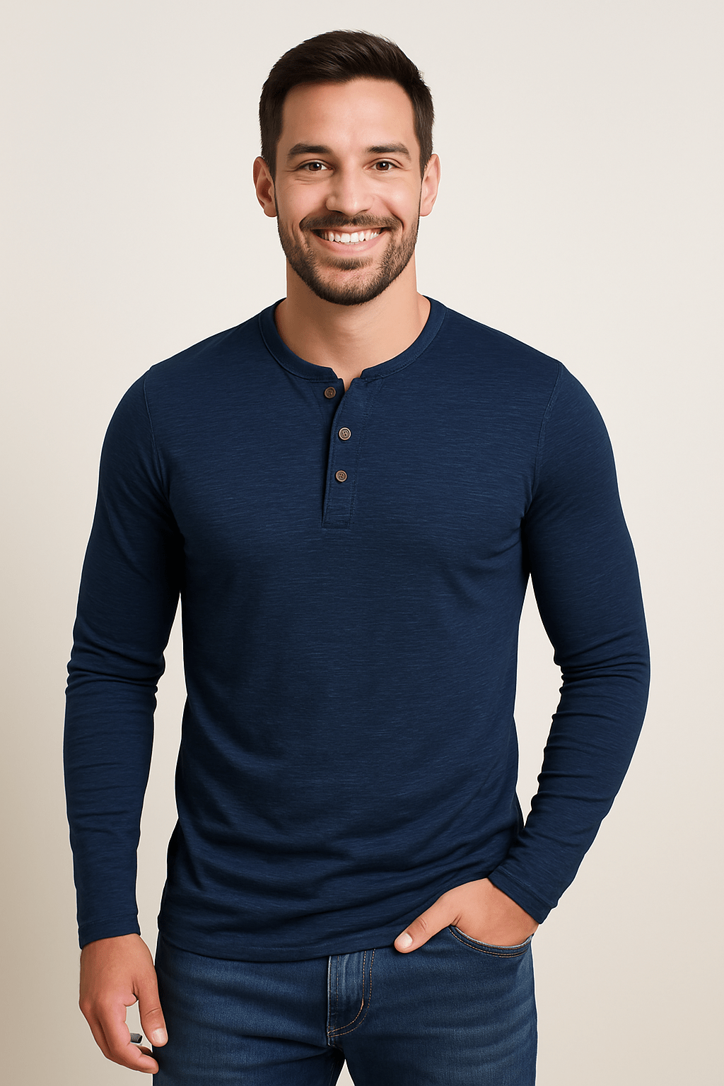 Klassisches Langarm Henley Shirt