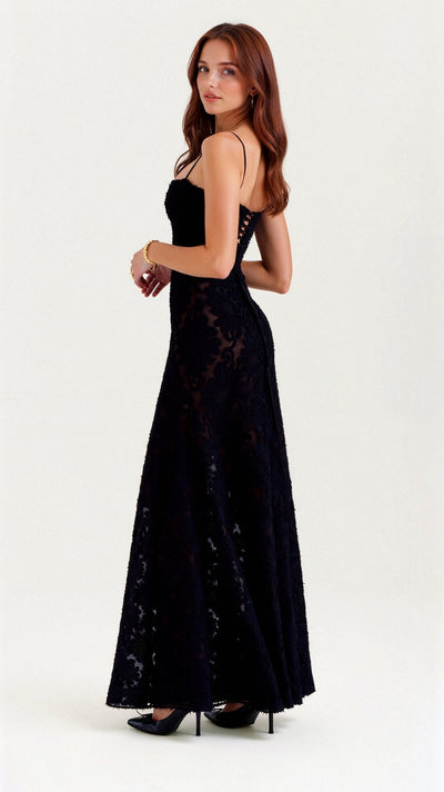 Maxikleid aus transparenter Blümchenspitze für Frauen