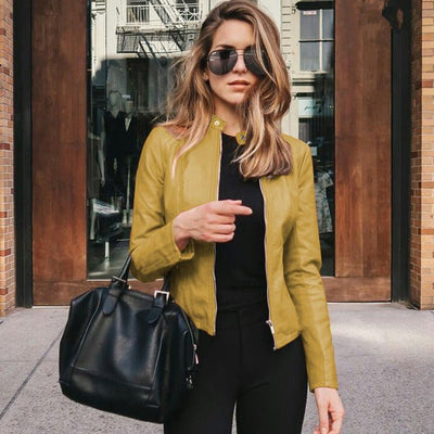 Moderne Bikerjacke aus Kunstleder – Stilvolle Kurzjacke mit Reißverschluss