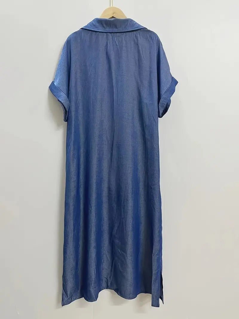 Kurzärmeliges Denim-Kleid mit Knöpfen für Damen