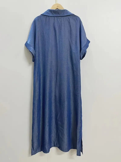 Kurzärmeliges Denim-Kleid mit Knöpfen für Damen