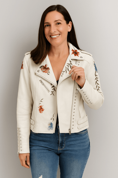 Modische Floral Vegane Lederjacke