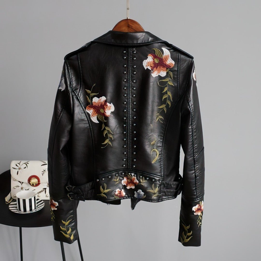 Modische Floral Vegane Lederjacke