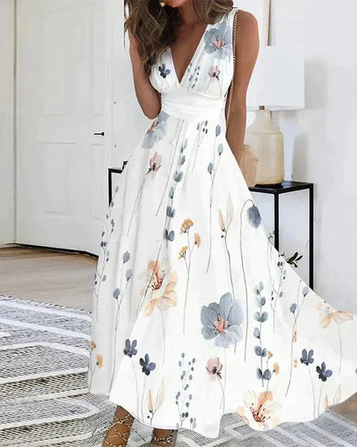 Ärmelloses V-Ausschnitt-Kleid mit Blumenprint für Damen