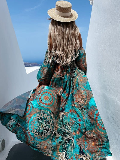 Boho Kleid mit Carmen Ausschnitt und Schlitz für Frauen