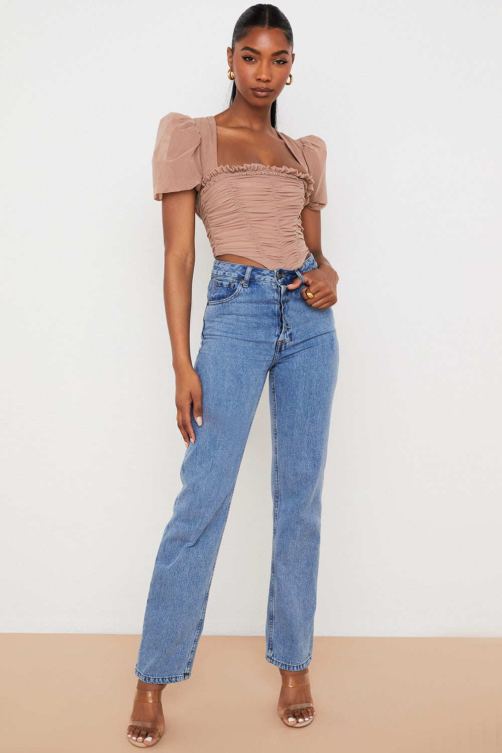 Korsett mit Puffärmeln und plissierten Details für Frauen