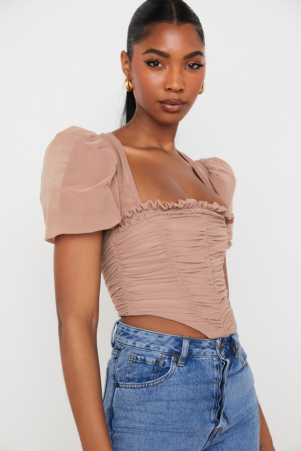 Korsett mit Puffärmeln und plissierten Details für Frauen