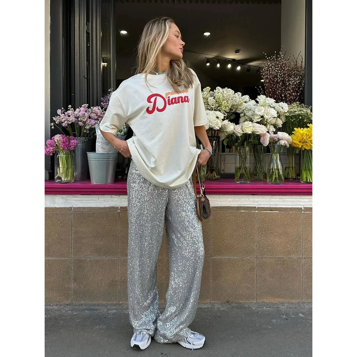 Paillettenhose für Damen – Hohe Taille, lockerer Schnitt