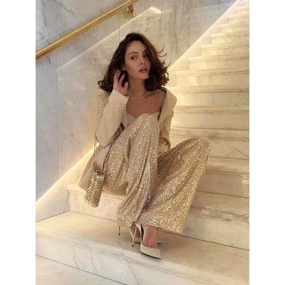 Paillettenhose für Damen – Hohe Taille, lockerer Schnitt