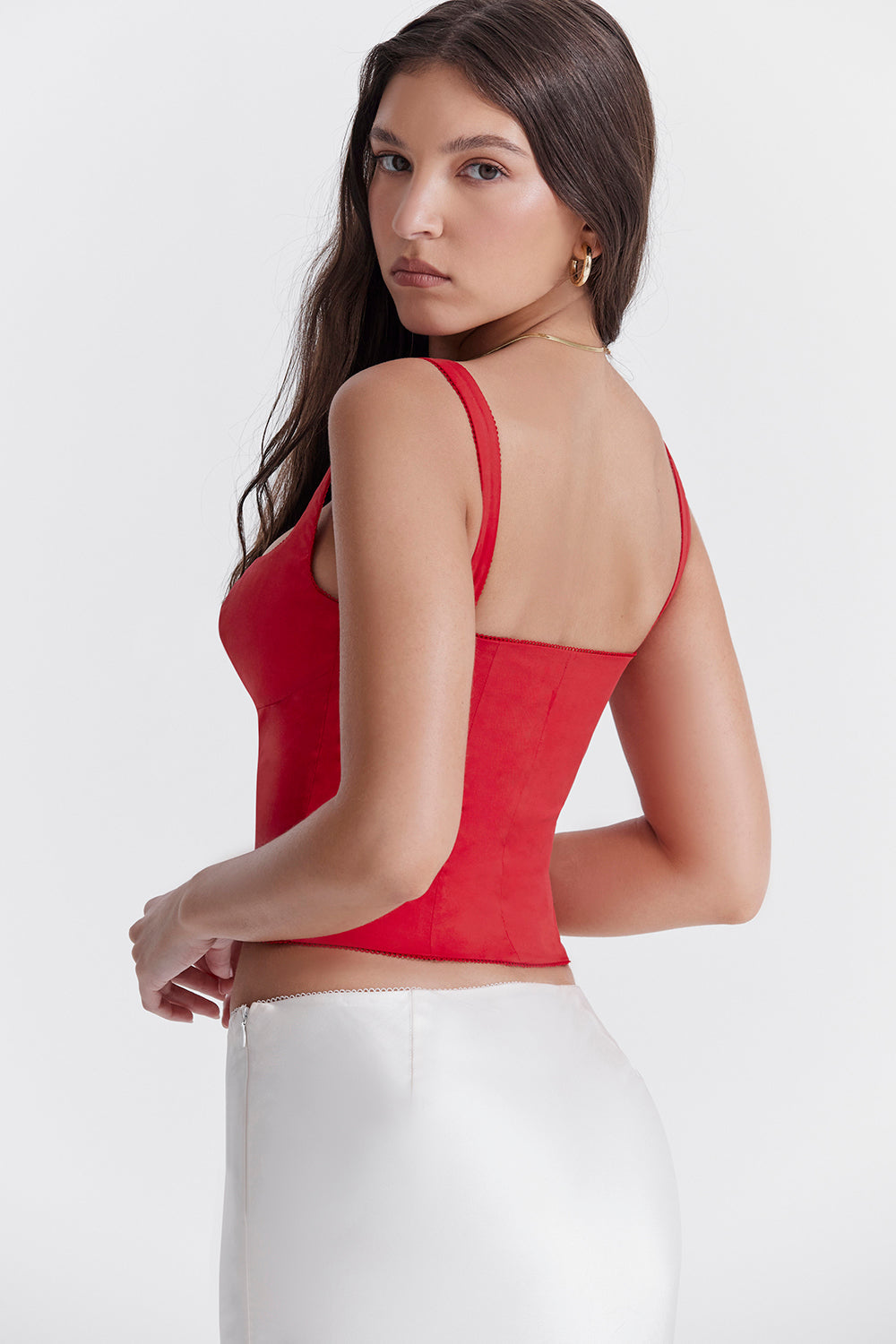 Kirschrotes Korsett mit markanter Silhouette für Frauen