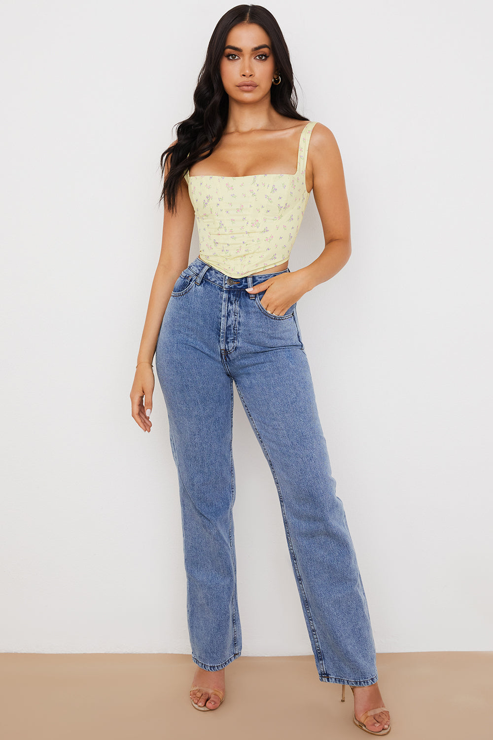 Corsage mit Zitronenblumen Print und frischer Eleganz für Damen