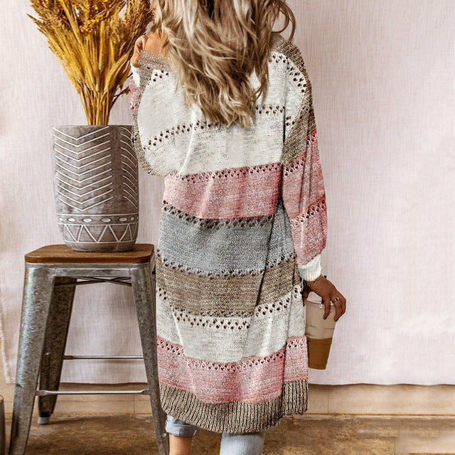 Gestreifte Patchwork Strickjacke für Frauen