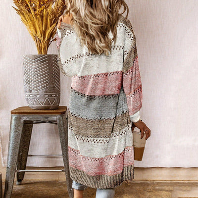 Gestreifte Patchwork Strickjacke für Frauen