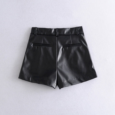 Damen-Kunstleder-Shorts mit eleganten Zierleisten