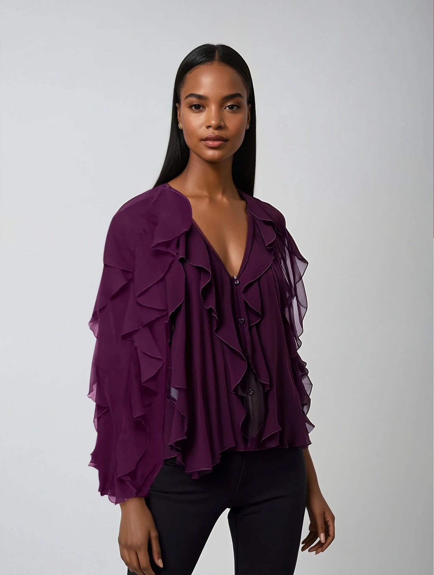 Mayfair™ | V-Ausschnitt Rüschenbluse