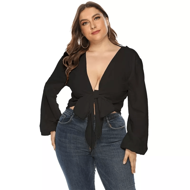 Bluse mit Knoten Trompetenärmeln für Frauen