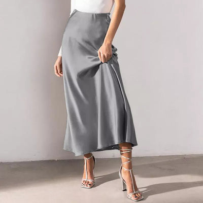 Eleganter und femininer A-Linien-Rock aus Satin mit hoher Taille, ideal für einen raffinierten und anspruchsvollen Look