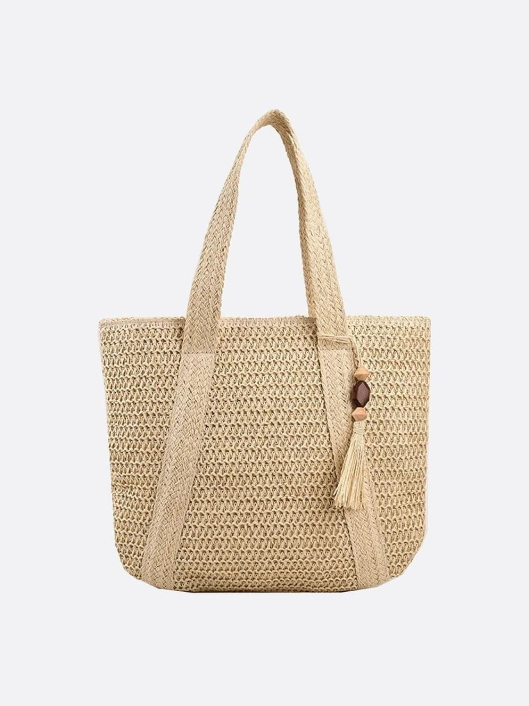 Sienna | Große Strohtasche mit Reißverschluss & Schulterriemen – Sommerliche Damen-Tote Bag mit Innentasche & Deko-Quaste
