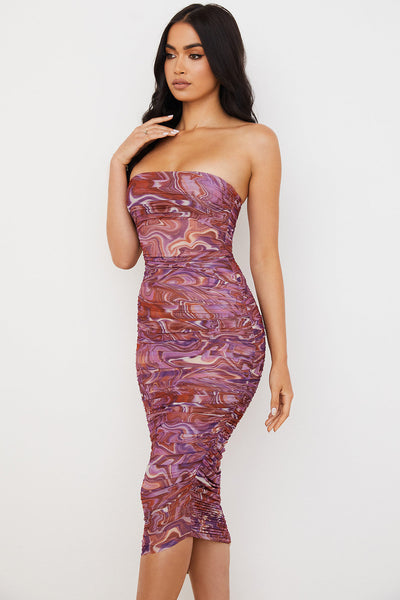 Schulterfreies Midikleid mit Rüschen für Frauen