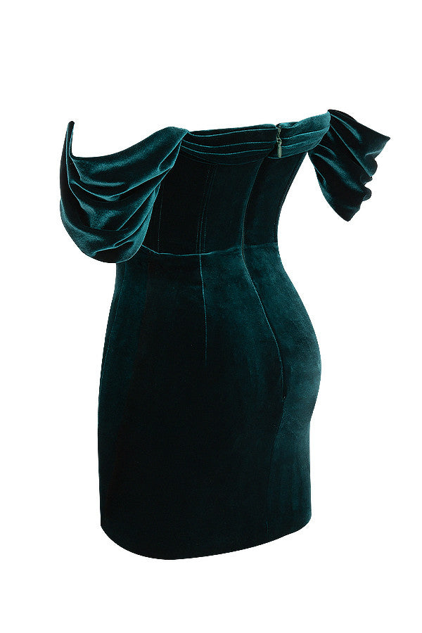 Smaragdgrünes Schulterfreies Minikleid für Frauen