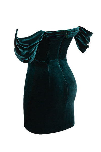 Smaragdgrünes Schulterfreies Minikleid für Frauen