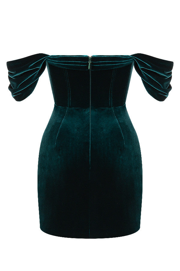 Smaragdgrünes Schulterfreies Minikleid für Frauen