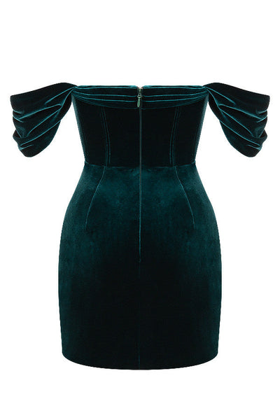 Smaragdgrünes Schulterfreies Minikleid für Frauen