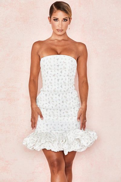 Weißes Trägerloses Kleid mit Blumenmuster für Frauen