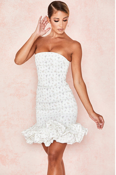 Weißes Trägerloses Kleid mit Blumenmuster für Frauen