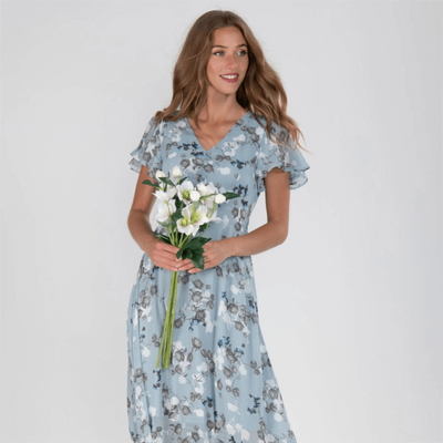 Cherie - Damen Sommer Formelles Blumen Hochzeitsgast Kleid Maxi