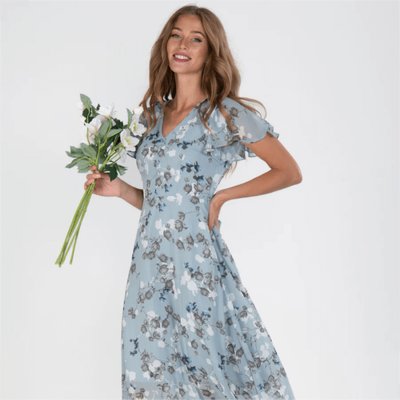 Cherie - Damen Sommer Formelles Blumen Hochzeitsgast Kleid Maxi