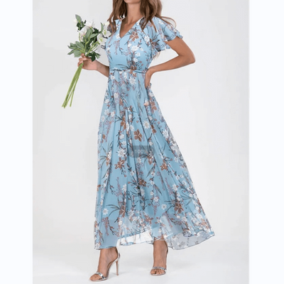 Cherie - Damen Sommer Formelles Blumen Hochzeitsgast Kleid Maxi