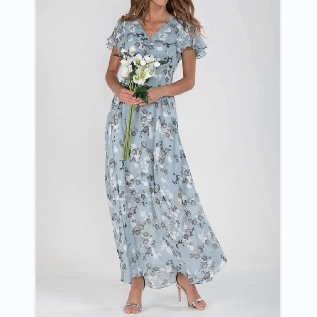 Cherie - Damen Sommer Formelles Blumen Hochzeitsgast Kleid Maxi