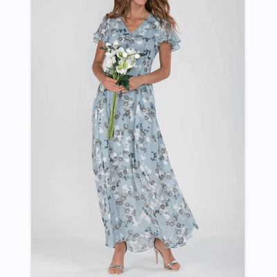 Cherie - Damen Sommer Formelles Blumen Hochzeitsgast Kleid Maxi