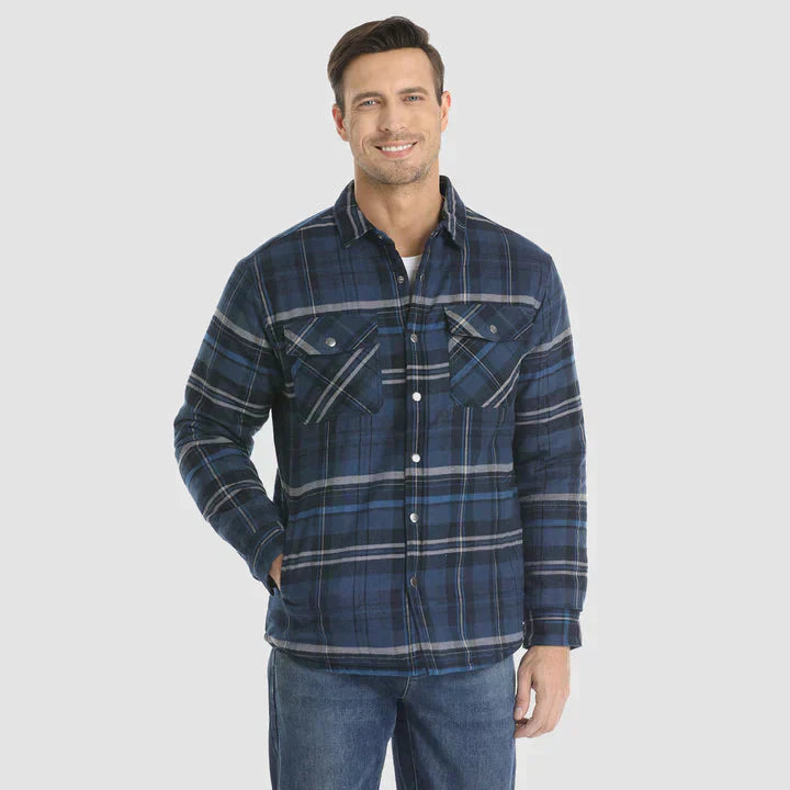 Herren Flanell Hemd Jacke lange Ärmel gesteppt gefüttert Plaid Mantel Button Down dicke Outwear für Winter