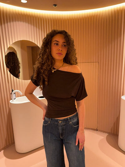 Damen Off-Shoulder Top Stretch Mesh Langarm