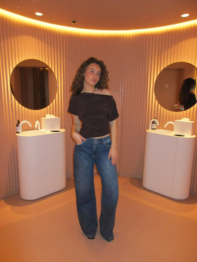 Damen Off-Shoulder Top Stretch Mesh Langarm