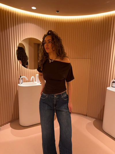 Damen Off-Shoulder Top Stretch Mesh Langarm