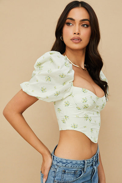 Korsett mit Blumen und Puffärmeln für romantisches Volumen und Form für Frauen