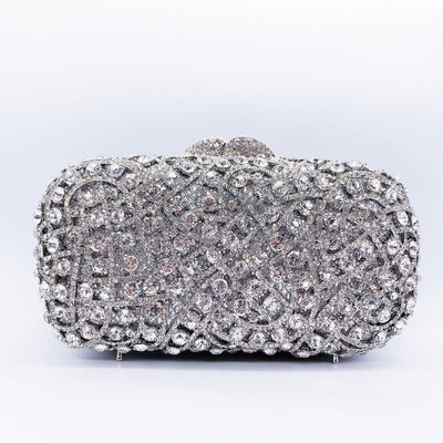 Valentina | Silberne Clutch mit Kristallbesatz – Glitzernde Abendtasche für Damen mit funkelndem Strass