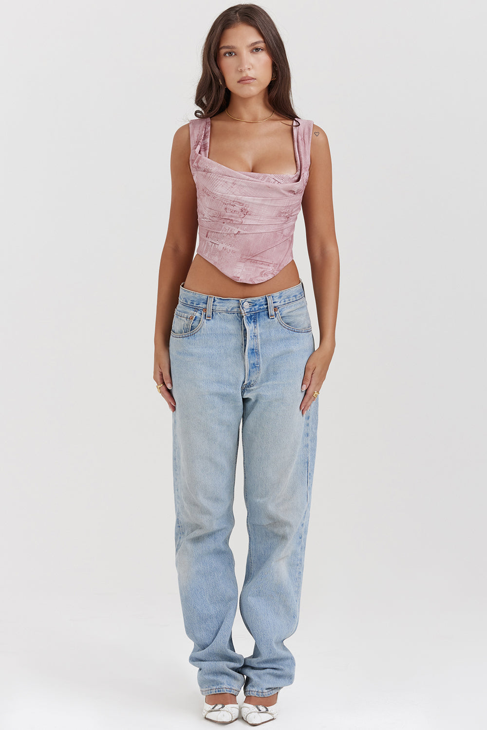 Rosa Korsett mit Print und romantischer Silhouette für Frauen