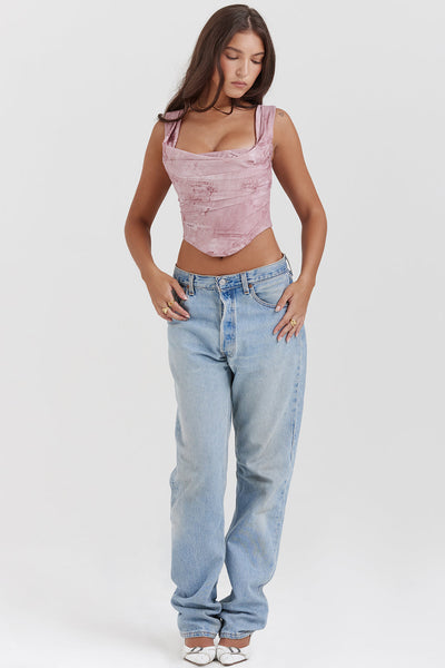 Rosa Korsett mit Print und romantischer Silhouette für Frauen