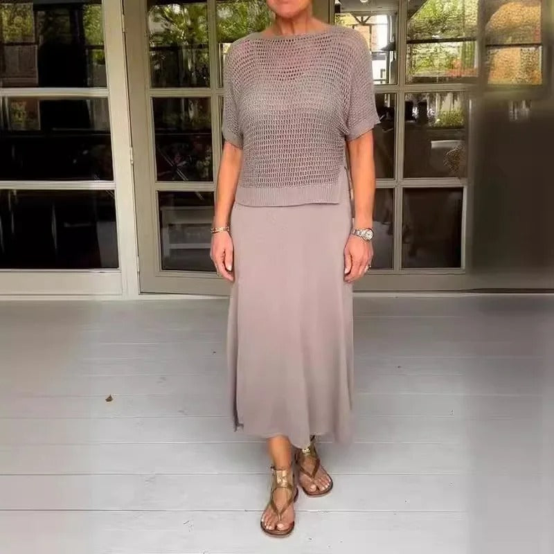 Nadine® | Set aus Durchbrochenem Strickoberteil und Midikleid