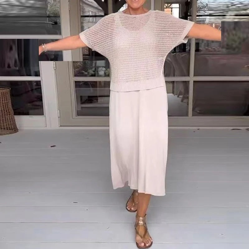 Nadine® | Set aus Durchbrochenem Strickoberteil und Midikleid