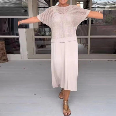 Nadine® | Set aus Durchbrochenem Strickoberteil und Midikleid