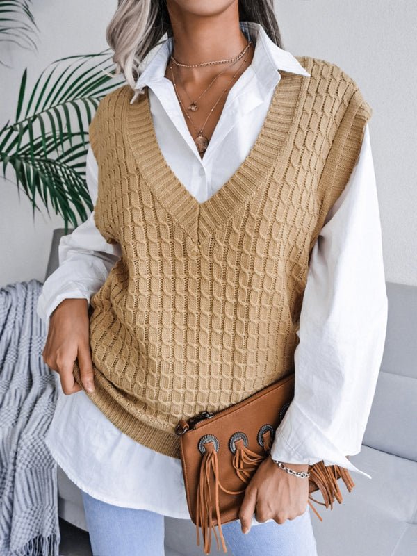Vanessa® | Damen V-Ausschnitt Fried Dough Pullover, Lässig, Locker Gestrickt
