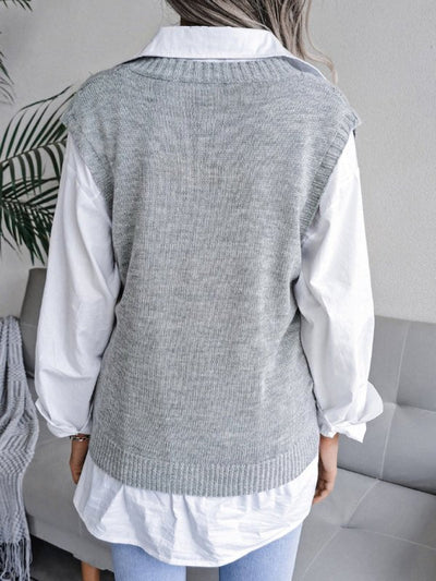 Vania® | Lässiger Strickpullover mit V-Ausschnitt und hohlen Diamanten für Damen