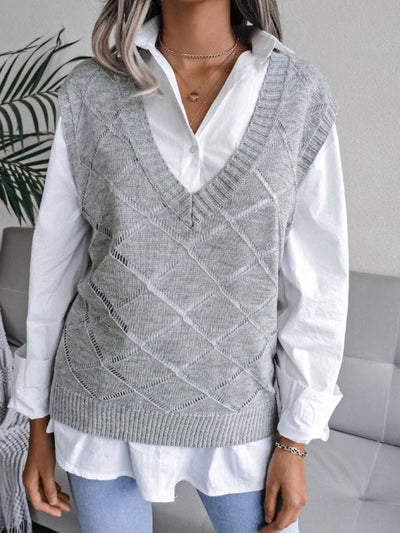 Vania® | Lässiger Strickpullover mit V-Ausschnitt und hohlen Diamanten für Damen