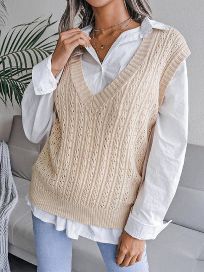 Valerie® | Damen V-Ausschnitt Hohl-Out Fried Dough Pullover Lässige Strickweste